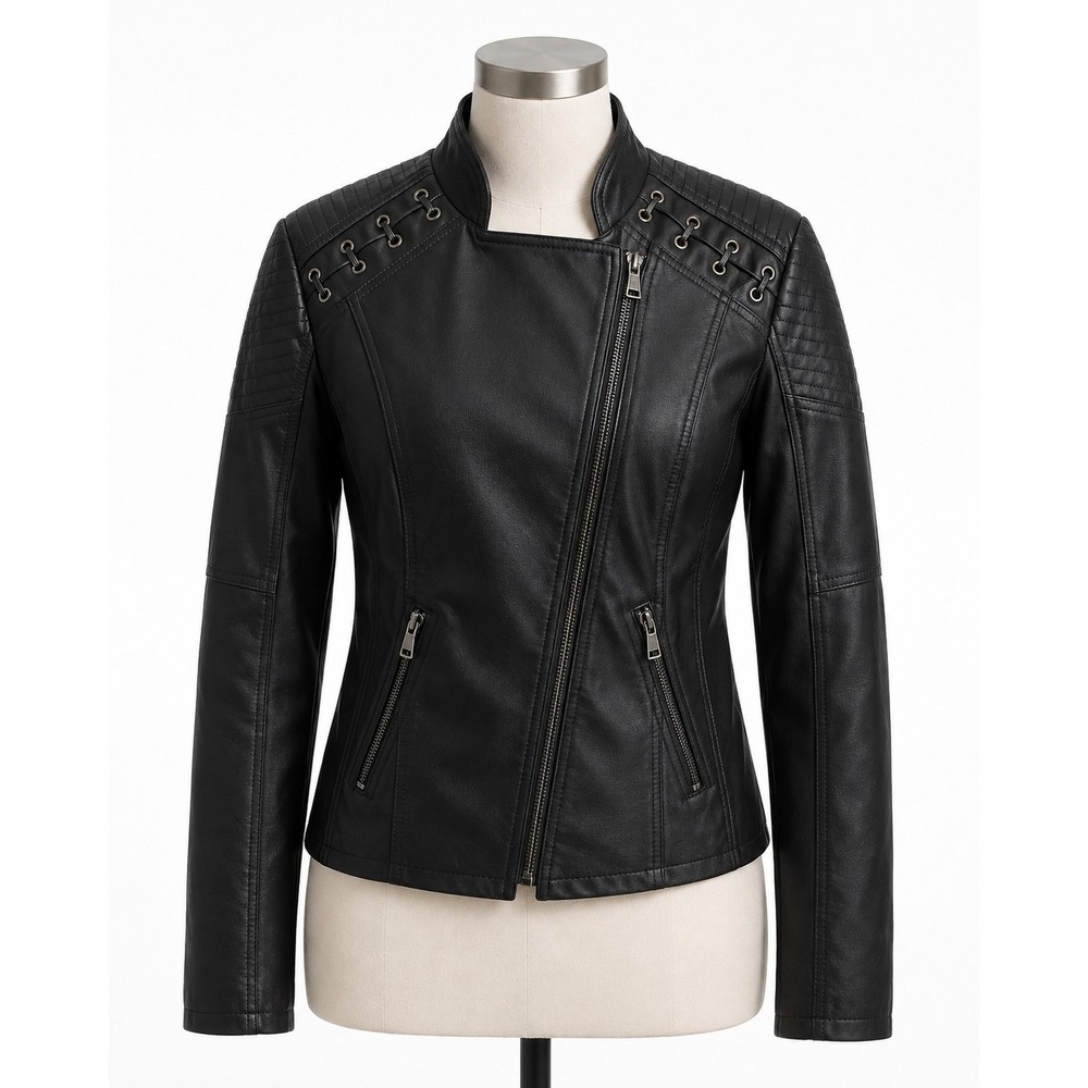 Faux Leather Moto Jacket Black Women's Amazon Brand No Size Tag